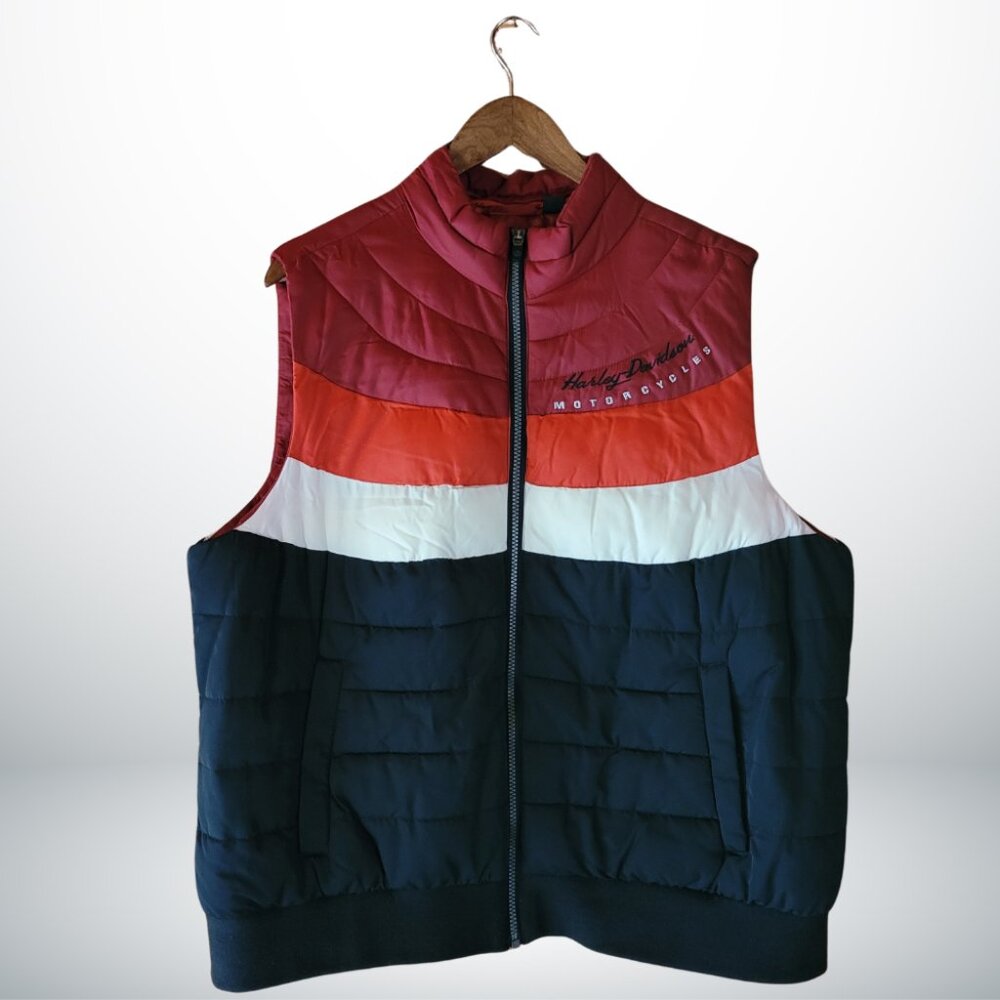 Harley‑Davidson Women’s 2XL Retro 70s Colorblock Puffer Vest Fall Winter Cozy